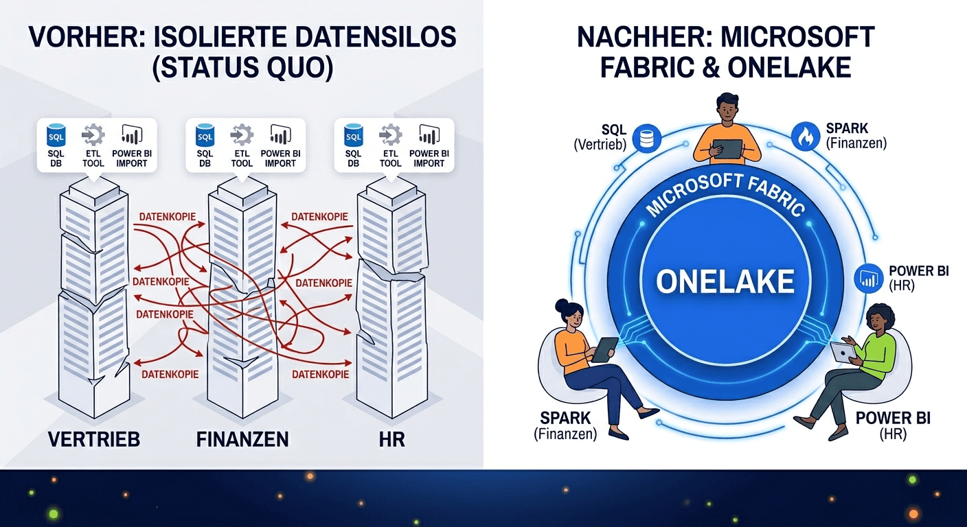 Was ist Microsoft Fabric OneLake Unterschied zum klassischen Data Warehouse Santz
